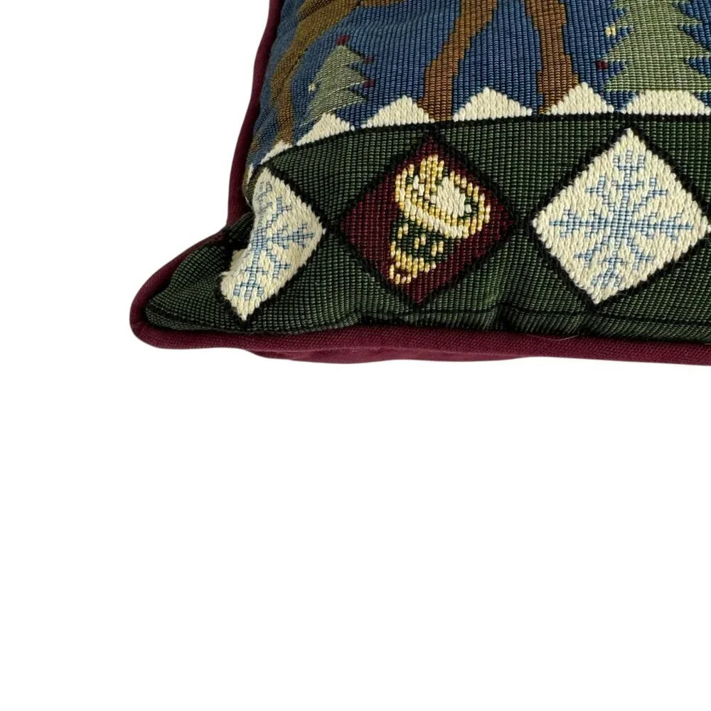 Newport Christmas Tapestry Pillow Moose Winter Holiday Cabin Snow Home Decor EUC